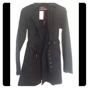 NWT ..Royal Bones twill black trench coat..Lg